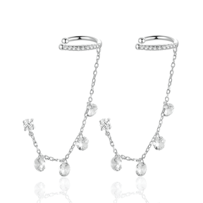 Brinco Mono de Estrela com Cadeia de Zircônia em Prata Esterlina 925 - Ravelle Luxe
