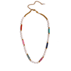 Colar Boêmio Colorido de Pérolas de Água Doce Banhado em Ouro - Ravelle Luxe