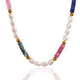 Colar Boêmio Colorido de Pérolas de Água Doce Banhado em Ouro - Ravelle Luxe