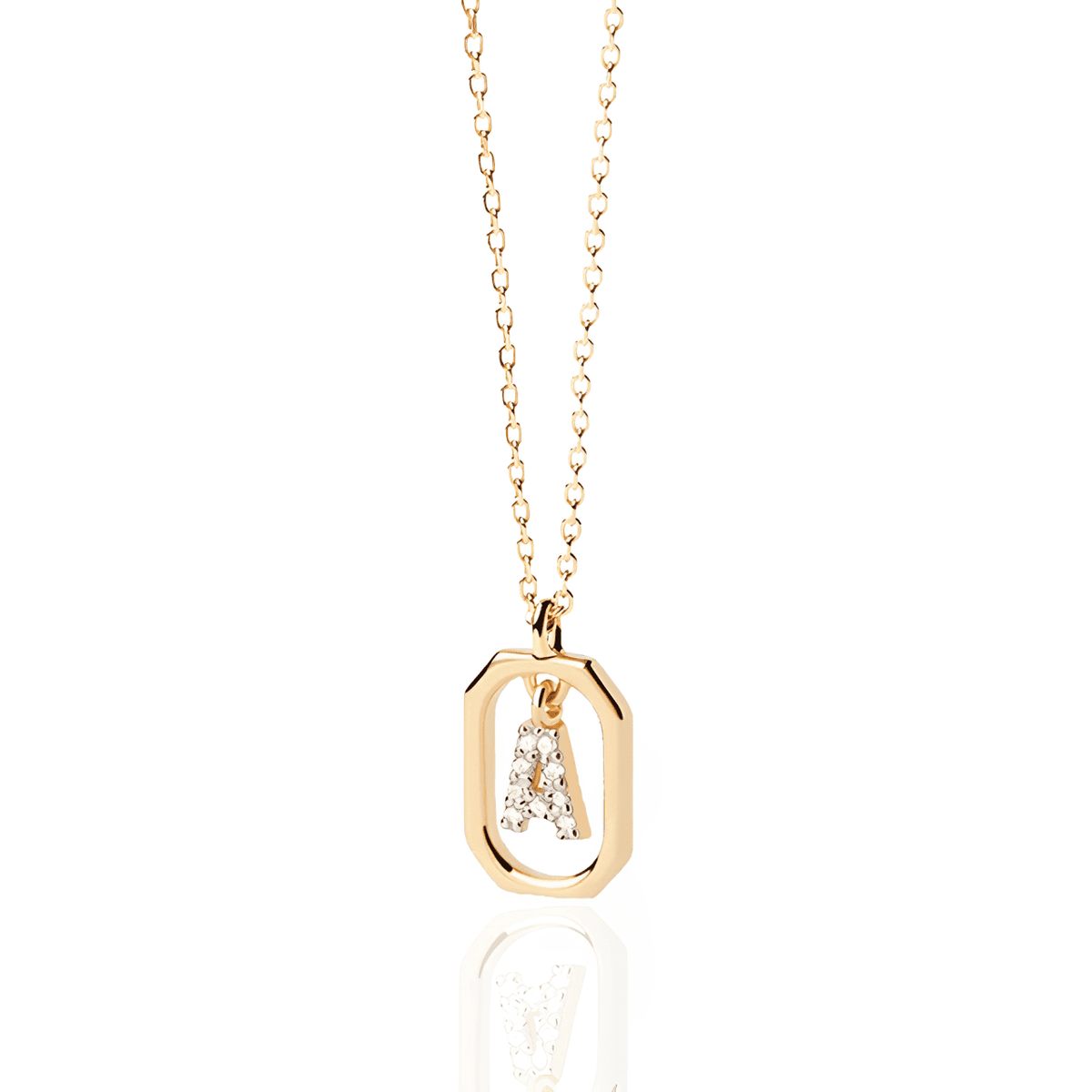 Colar Dourado Corrente Box com Pingente de Letras Iniciais em Prata Esterlina 925 - Ravelle Luxe