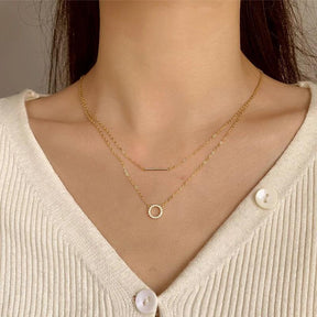 Colar Dourado Duplo Luxuoso e Moderno em Prata Esterlina 925 Banhado em Ouro 14K - Ravelle Luxe