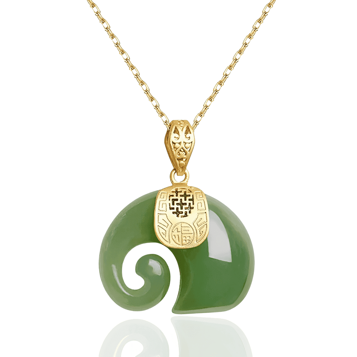 Colar Dourado Elefante com Jade Natural Verde Banhado em Ouro 18K - Ravelle Luxe