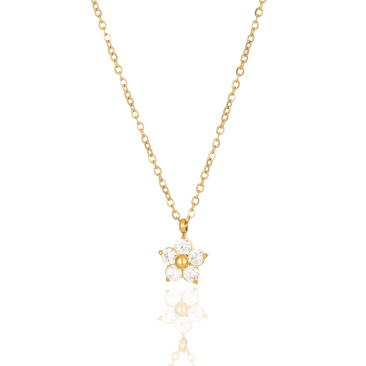 Colar Dourado Flor Estrelada de Zircônia em Aço Inoxidável - Ravelle Luxe