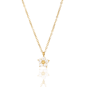 Colar Dourado Flor Estrelada de Zircônia em Aço Inoxidável - Ravelle Luxe
