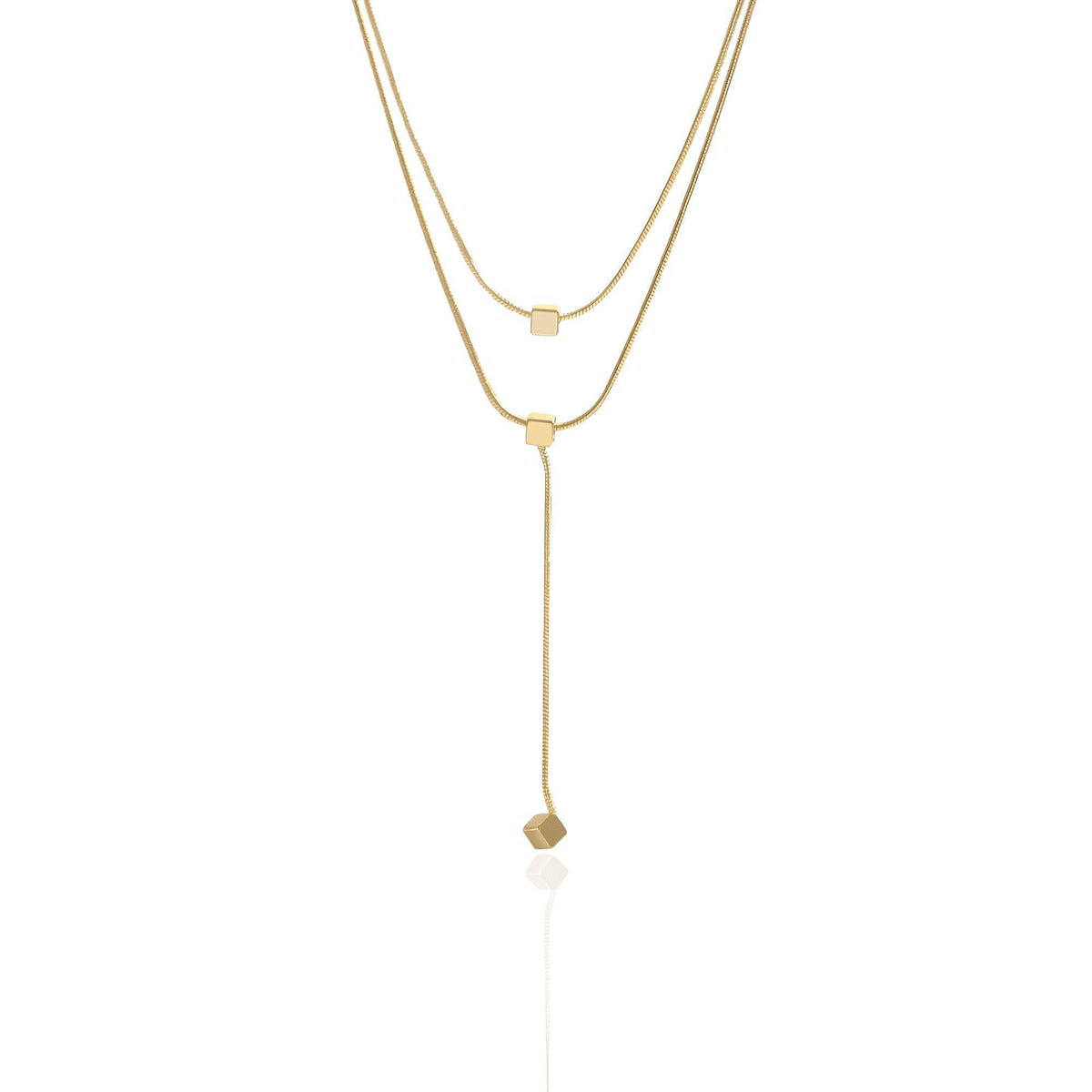 Colar Dourado Geométrico de Camadas com Tassel em Aço Inoxidável - Ravelle Luxe