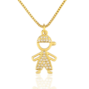 Colar Dourado Mãe Eterna com Pingente de Menino Banhado em Ouro - Ravelle Luxe