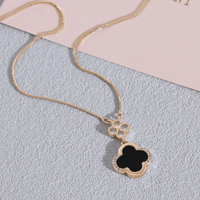 Colar Dourado Trevo Negro em Zircônia Banhado em Ouro - Ravelle Luxe