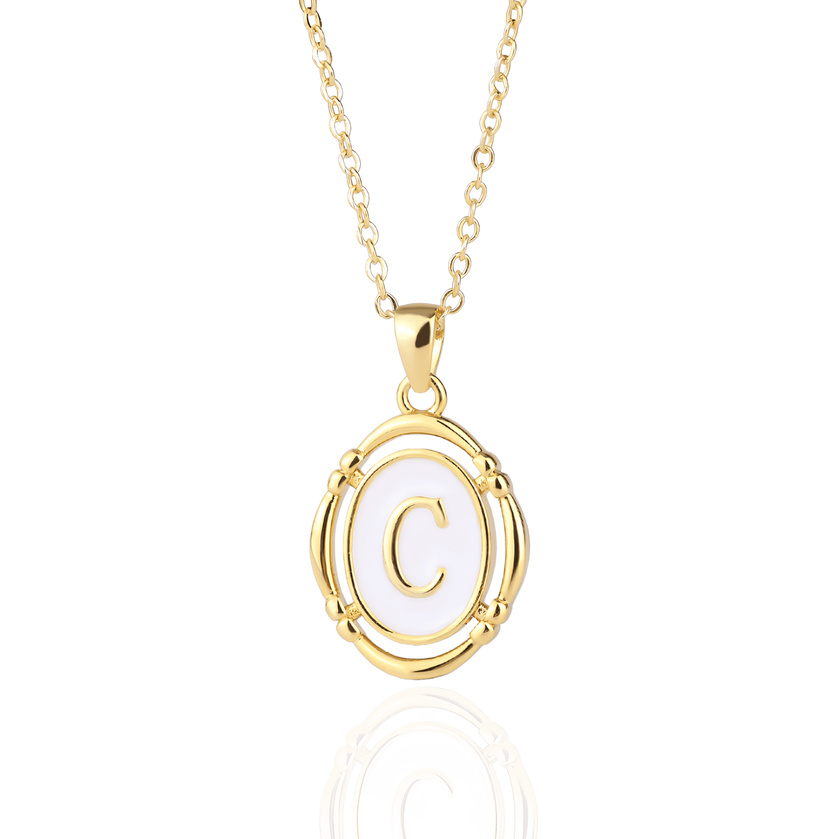 Colar Dourado com Pingente de Espelho com Letras Iniciais em Prata Esterlina 925 - Ravelle Luxe