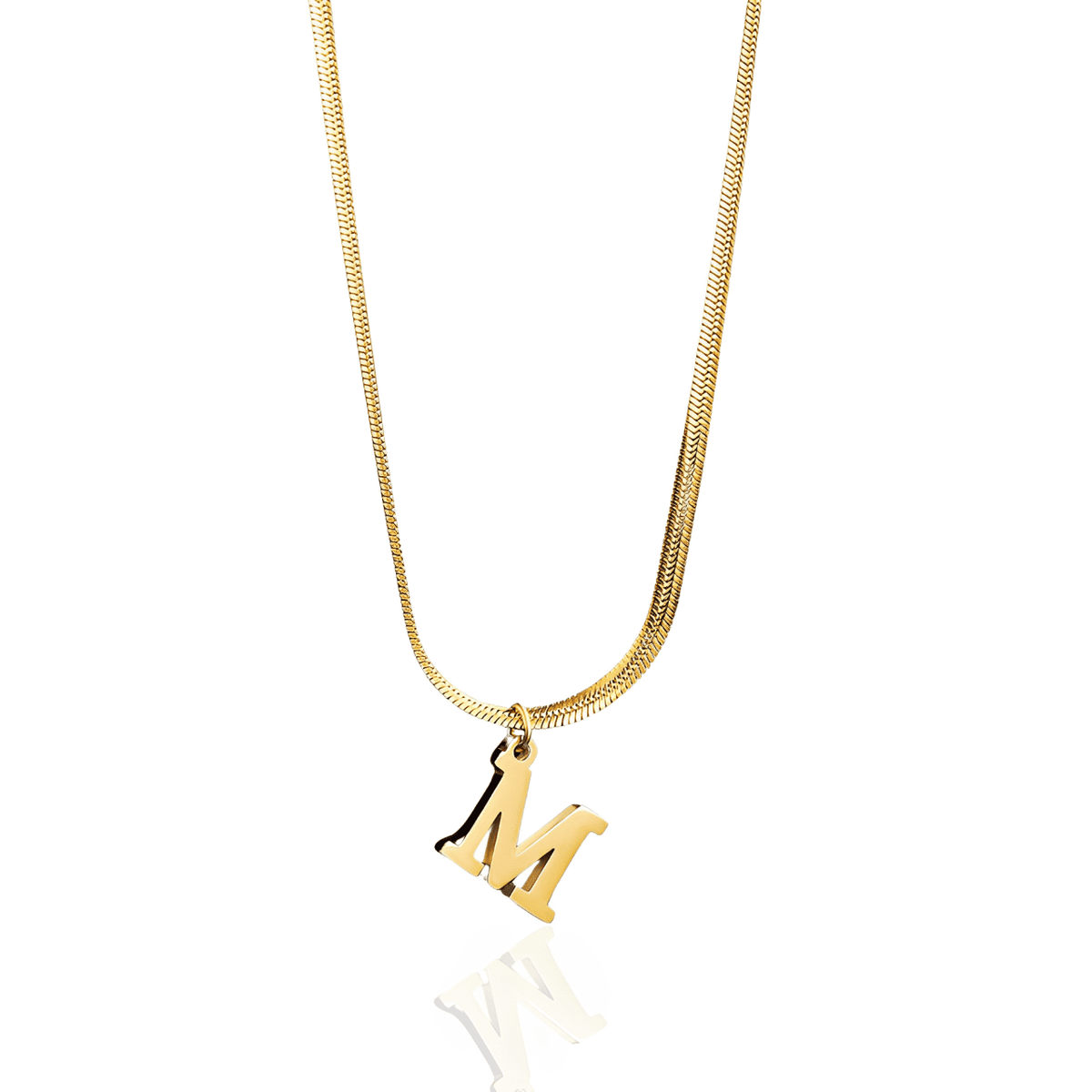 Colar Dourado com Pingente de Letras Iniciais - Corrente Cobra - Banhado em Ouro - Ravelle Luxe
