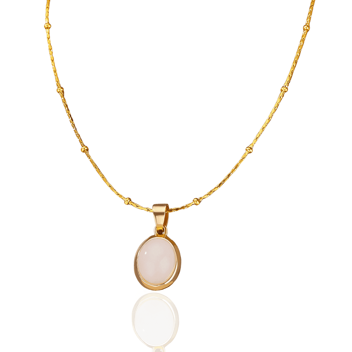 Colar Dourado com Pingente de Pedra Oval Branca em Aço Inoxidável - Ravelle Luxe