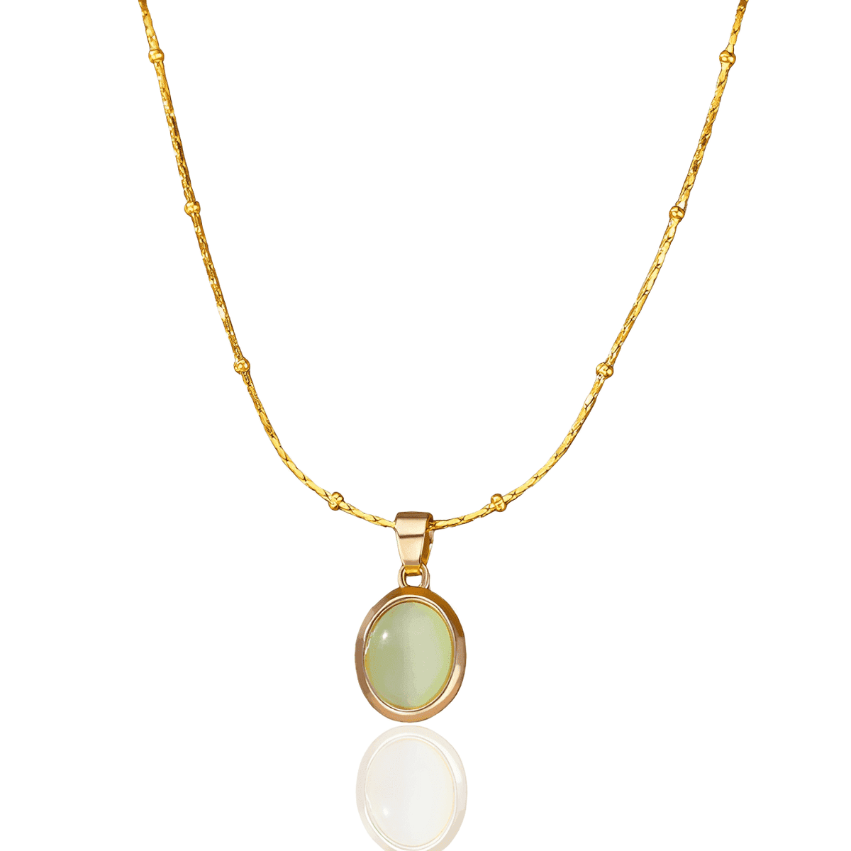 Colar Dourado com Pingente de Pedra Oval Verde em Aço Inoxidável - Ravelle Luxe