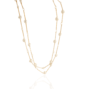 Colar Dourado de Pérolas Simuladas com Camadas Trançadas em Aço Inoxidável - Ravelle Luxe