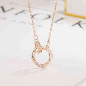 Colar Ouro Rose Anéis Duplos em Prata Esterlina 925 e Zircão - Ravelle Luxe