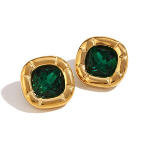 Conjunto de Colar, Anel e Brincos Dourado com Zircônia Verde Banhado em Ouro 18K - Ravelle Luxe