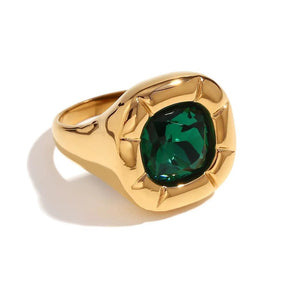 Conjunto de Colar, Anel e Brincos Dourado com Zircônia Verde Banhado em Ouro 18K - Ravelle Luxe