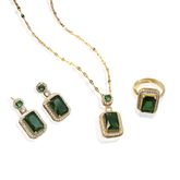 Conjunto de Colar, Anel e Brincos Dourado de Zircônia Verde Banhado em Ouro - Ravelle Luxe