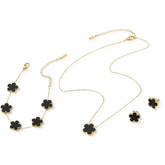 Conjunto de Colar, Brincos e Pulseira Dourado Trevo de 5 Folhas Banhado em Ouro 14K - Ravelle Luxe