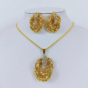 Conjunto de Colar e Brincos Dourado Pingente de Argolas Banhado em Ouro - Ravelle Luxe