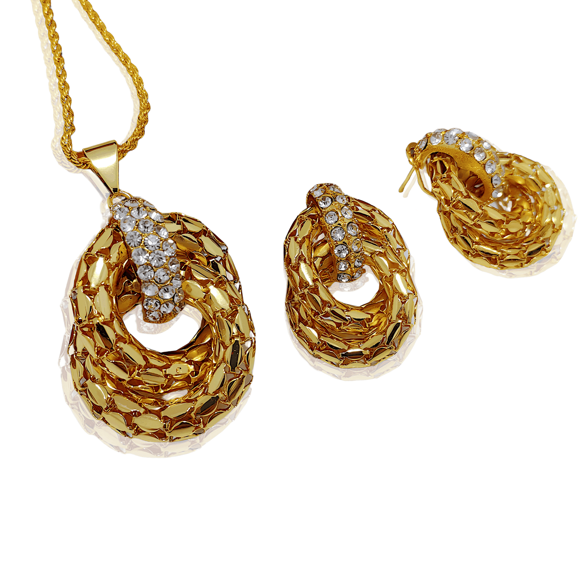 Conjunto de Colar e Brincos Dourado Pingente de Argolas Banhado em Ouro - Ravelle Luxe