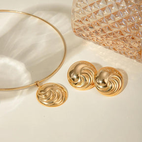 Conjunto de Colar e Brincos Geométrico Banhado em Ouro 18K - Ravelle Luxe