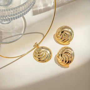Conjunto de Colar e Brincos Geométrico Banhado em Ouro 18K - Ravelle Luxe