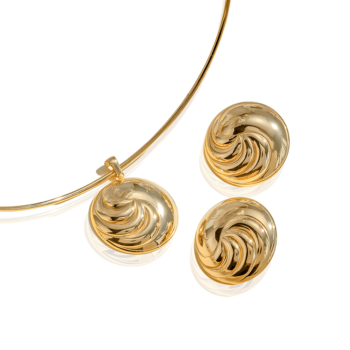 Conjunto de Colar e Brincos Geométrico Banhado em Ouro 18K - Ravelle Luxe