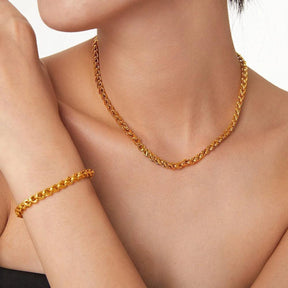 Conjunto de Colar e Pulseira Dourado Estilo Trançado Banhado em Ouro 18K - Ravelle Luxe