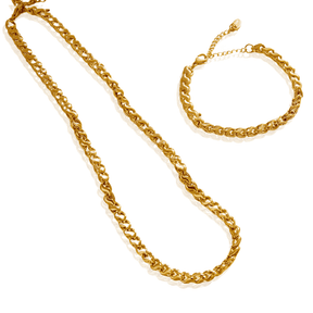 Conjunto de Colar e Pulseira Dourado Estilo Trançado Banhado em Ouro 18K - Ravelle Luxe