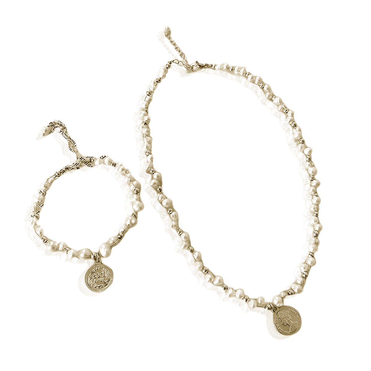 Conjunto de Colar e Pulseira com Pérolas Barrocas Naturais Banhado a Ouro 14K - Ravelle Luxe