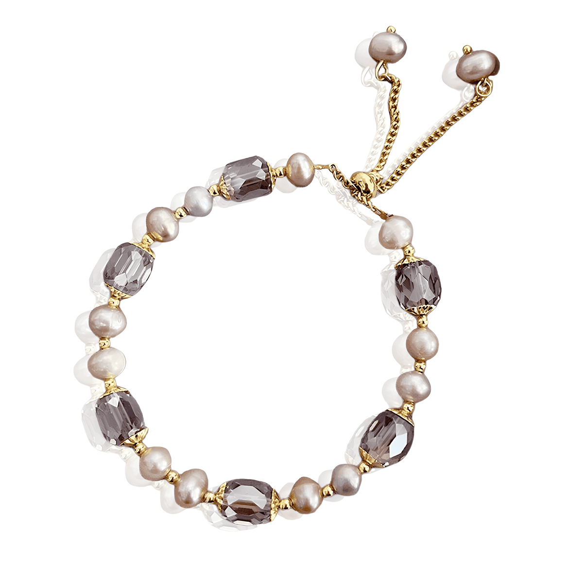 Pulseira Dourada Charm em Pérola Natural de Água Doce e Cristal Banhado em Ouro 14K - Ravelle Luxe