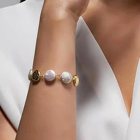 Pulseira Dourada Pérolas Chapadas Banhada a Ouro 18K - Ravelle Luxe