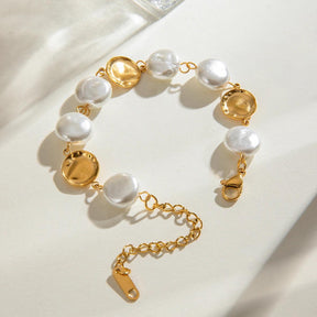 Pulseira Dourada Pérolas Chapadas Banhada a Ouro 18K - Ravelle Luxe