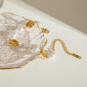 Pulseira Dourada Pérolas Chapadas Banhada a Ouro 18K - Ravelle Luxe