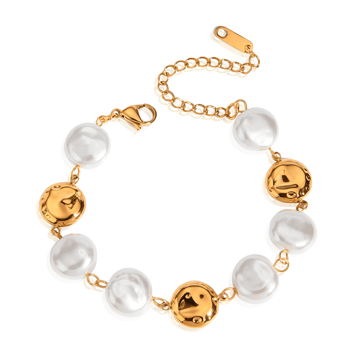 Pulseira Dourada Pérolas Chapadas Banhada a Ouro 18K - Ravelle Luxe