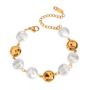 Pulseira Dourada Pérolas Chapadas Banhada a Ouro 18K - Ravelle Luxe