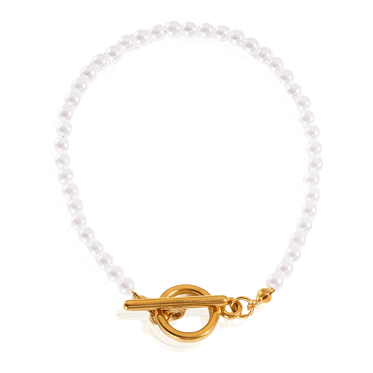 Pulseira Dourada Pérolas Ovaladas com Fecho OT em Aço Inoxidável - Ravelle Luxe