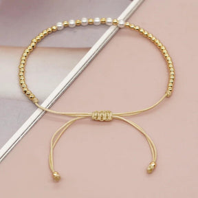 Pulseira Dourada Pequenas Esferas e Pérolas Redondas Banhada a Ouro - Ravelle Luxe
