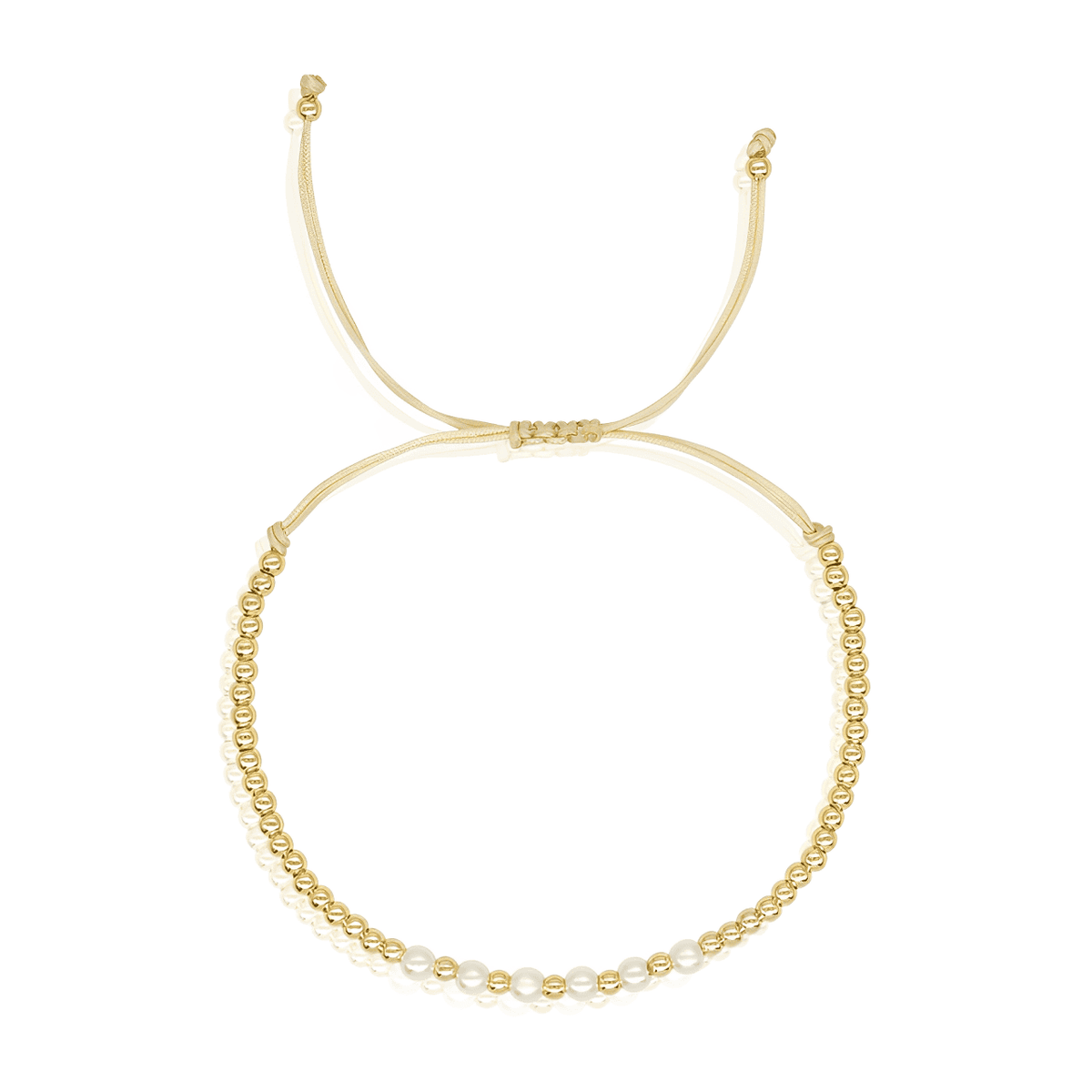 Pulseira Dourada Pequenas Esferas e Pérolas Redondas Banhada a Ouro - Ravelle Luxe