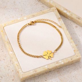 Pulseira Dourada Trevo da Sorte em Correntes em Aço Inoxidável - Ravelle Luxe