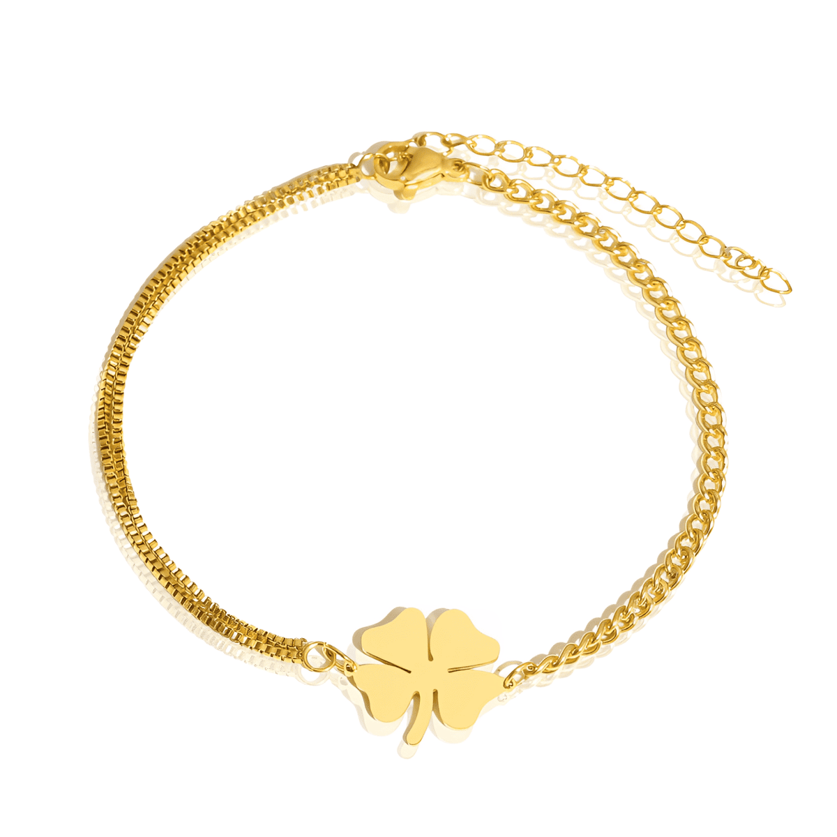 Pulseira Dourada Trevo da Sorte em Correntes em Aço Inoxidável - Ravelle Luxe