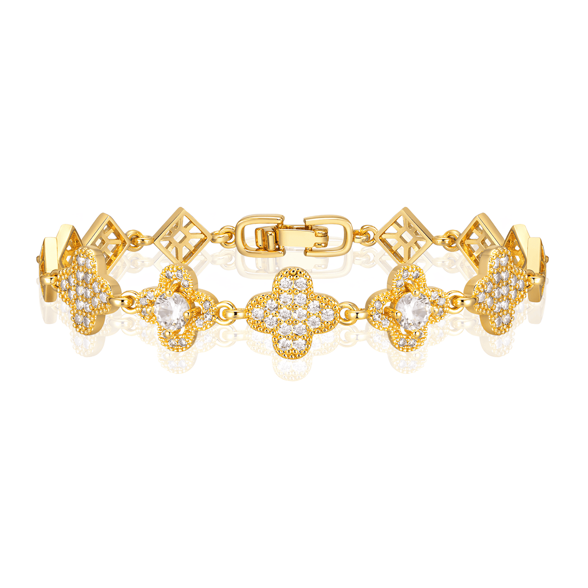 Pulseira Dourada Trevo de Zircônia Banhada em Ouro 18K - Ravelle Luxe
