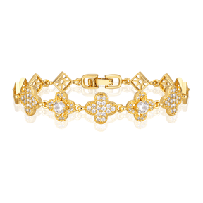 Pulseira Dourada Trevo de Zircônia Banhada em Ouro 18K - Ravelle Luxe