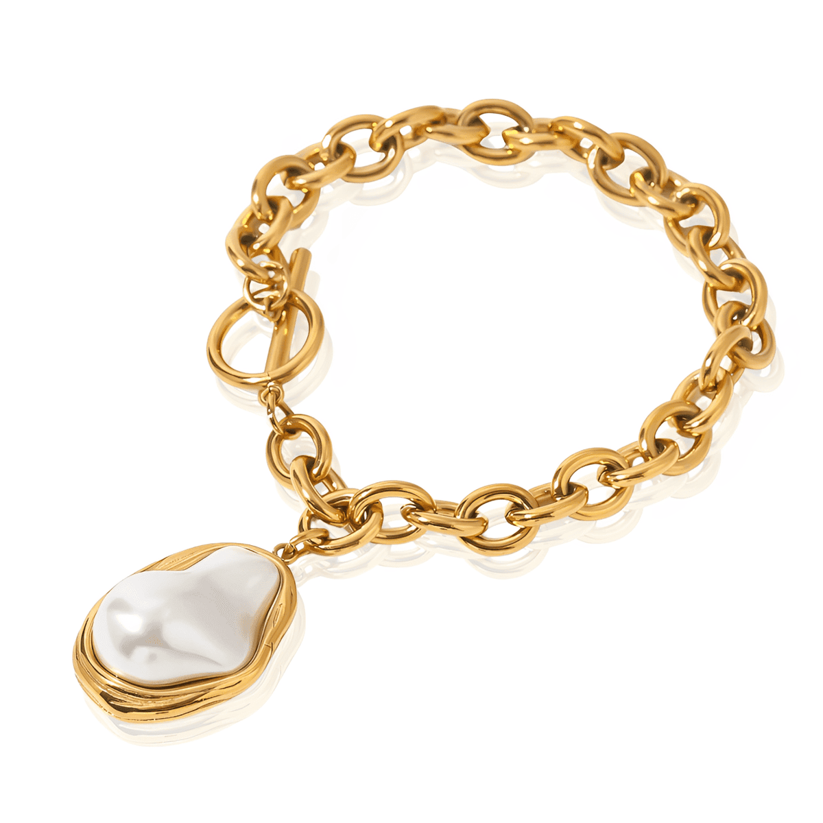 Pulseira Dourada com Pingente de Pérola Geométrica Banhada em Ouro - Ravelle Luxe