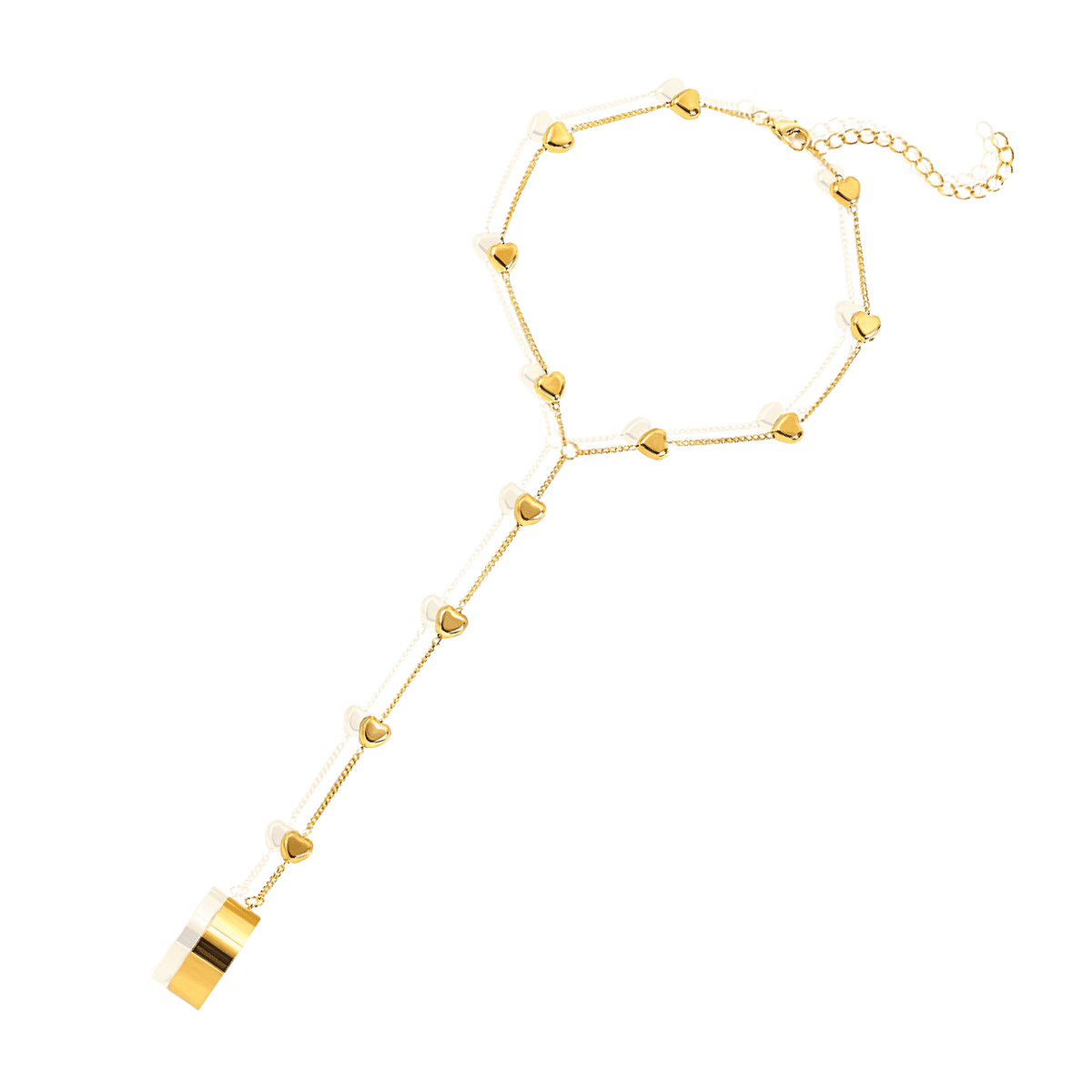Pulseira Dourada de Cadeia com Pingente de Coração e Anel Integrado Banhado em Ouro - Ravelle Luxe