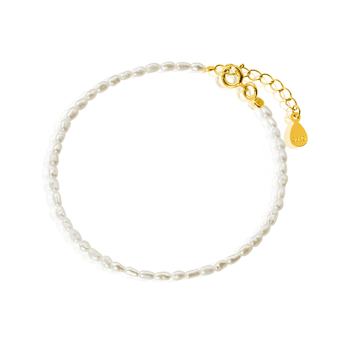 Pulseira Dourada de Pérolas Naturais com Corrente em Prata Esterlina 925 - Ravelle Luxe