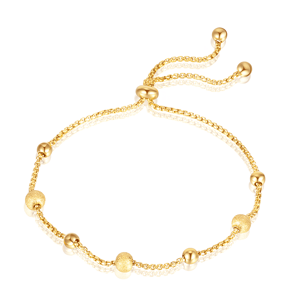 Pulseira Encanto Dourada com Esferas Foscas em Prata Esterlina 925 Banhado em Ouro 18K - Ravelle Luxe