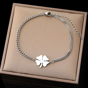 Pulseira Prata Trevo da Sorte em Correntes em Aço Inoxidável - Ravelle Luxe