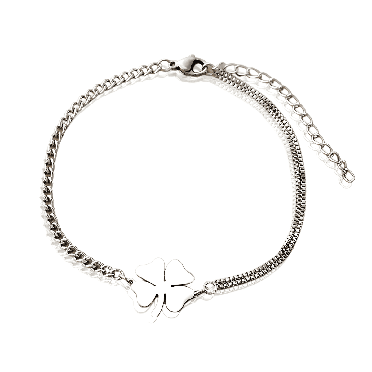 Pulseira Prata Trevo da Sorte em Correntes em Aço Inoxidável - Ravelle Luxe