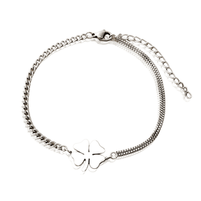 Pulseira Prata Trevo da Sorte em Correntes em Aço Inoxidável - Ravelle Luxe